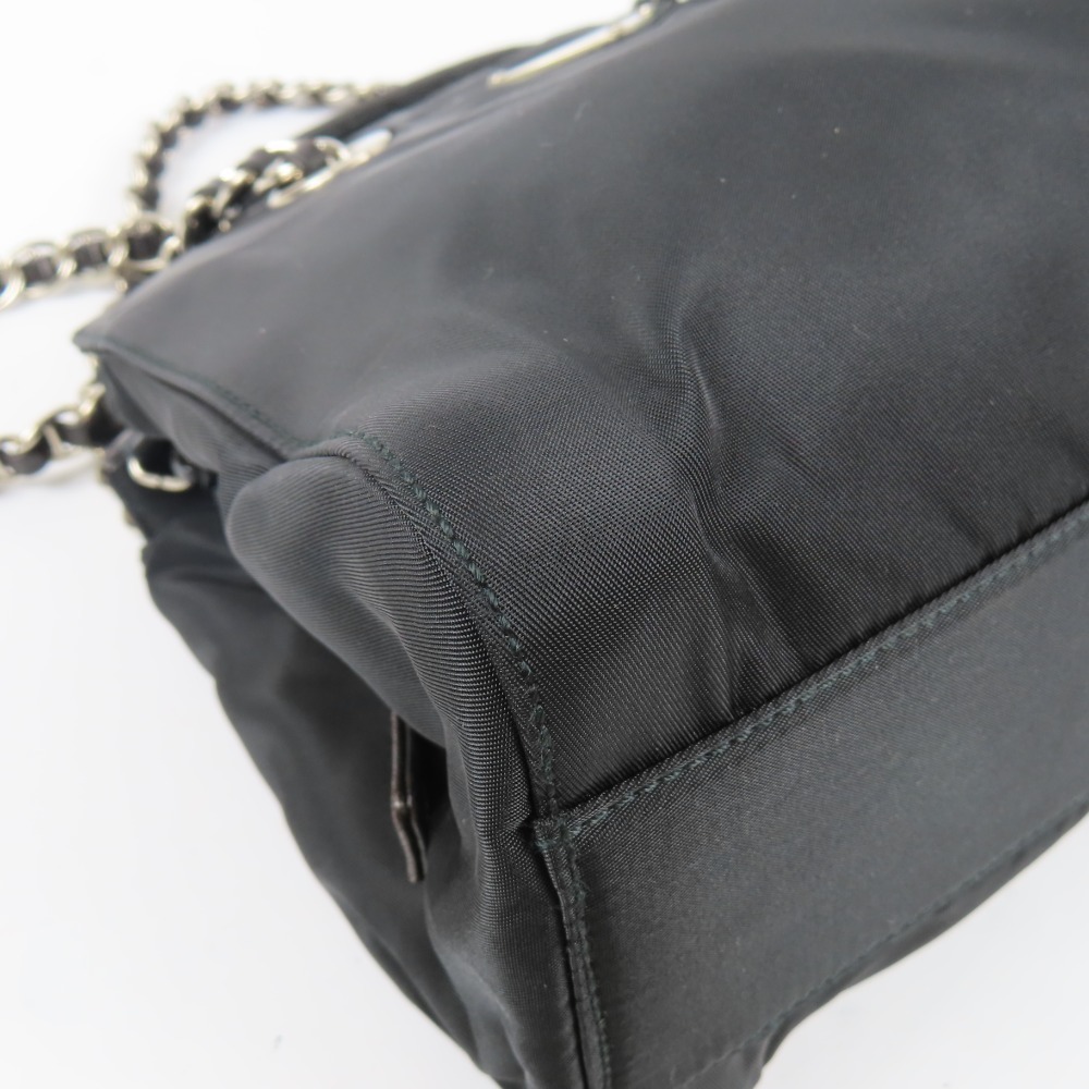 Prada Chain Shoulder Bag Triangle Logo Nylon Leather Black - Picture 4 of 15
